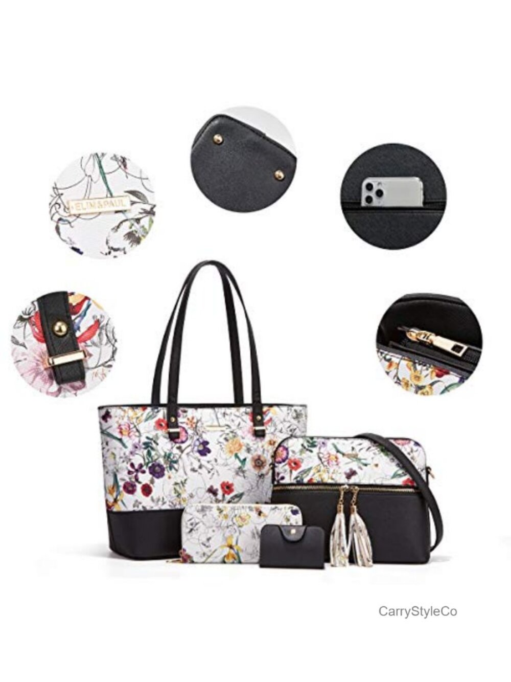 Synthetic Leather Satchel Tote Bag Set with Crossbody and Cosmetic Bag - Picture 5 of 6